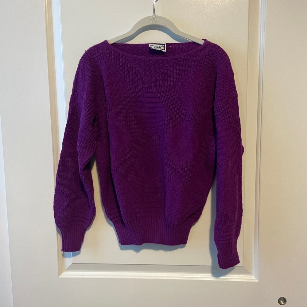 80s Purple Vintage Funky Patterned Women's Sweater